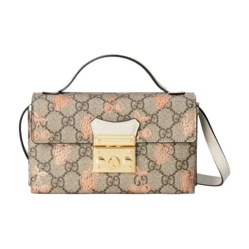 GUCCI Сумка с навесным замком холст и кожа коробка сумка через плечо мини женская