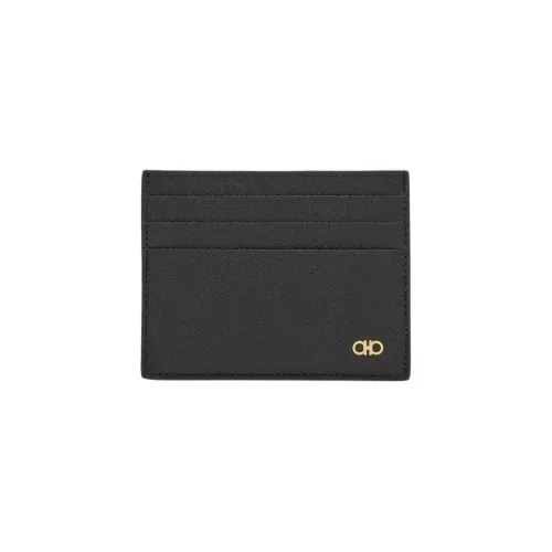 Ferragamo Gancini Hammered Текстура Телячья кожа Держатель для карт Держатель для карт Мужской Черный