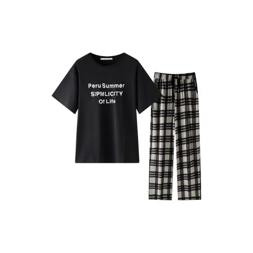 MEITENG Пижамный комплект Летний Женский Черный