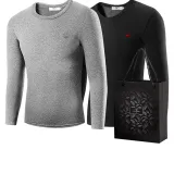 Набор из 2 шт (Свет Конопля Серый + Черный) тонкий теплый бархат / удобный круглый вырез / вышитая версия логотипа волк