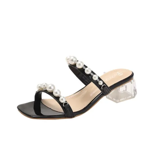 Pounise One Ремешок Сандалии Квадратный Носок Грубый Каблук Женские