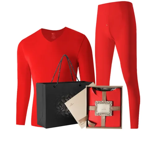 SEPTWOLVES Мужской V-образный вырез Комплекты одежды из дралона Термический Бесшовный Антибактериальный Праздничный Красный Мужской термокомбинезон