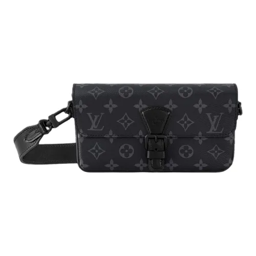 LOUIS VUITTON Monogram Eclipse Покрытый холст Одно плечо Через плечо Клатч Мини Мужской Черный