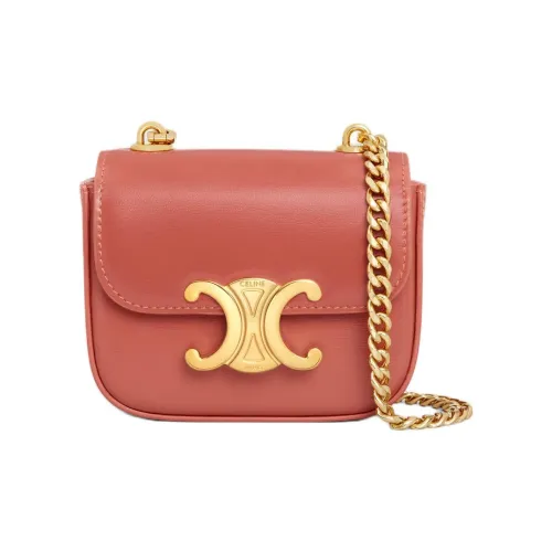 CELINE TriompheClaude Блестящая Телячья Кожа Сумка через плечо Мини Женская Оранжевая Красная