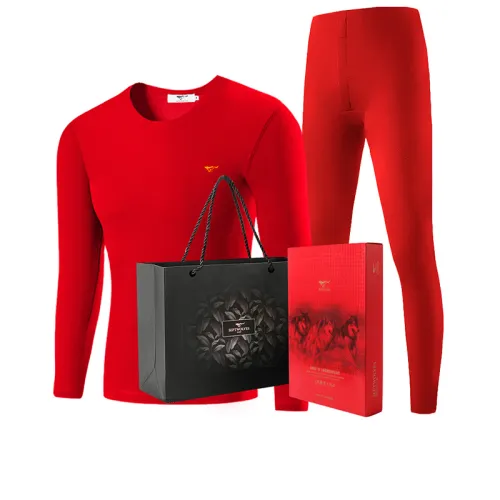 SEPTWOLVES Комплекты одежды Красный Утолщенный Wa Флис с подкладкой Классический круглый вырез Высокий отскок ремень Мужские термокомплекты