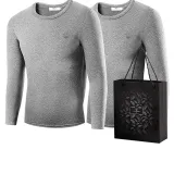 Набор из 2 шт (Свет Конопля Серый + Свет Конопля Серый) тонкий теплый бархат / удобный круглый вырез / вышитая версия логотипа волк