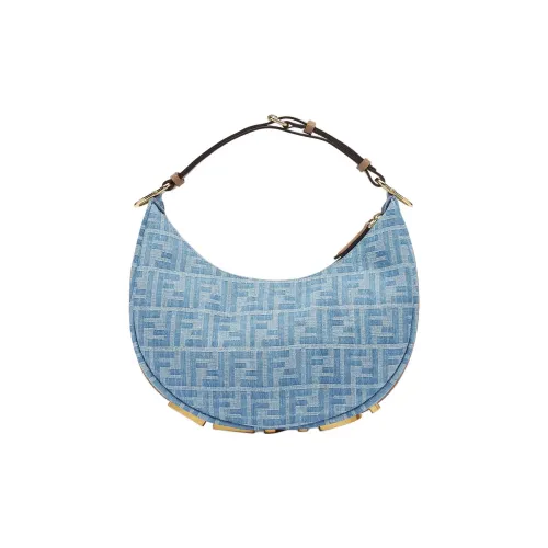 FENDI fendigraphy Denim Ткань Сумка-полумесяц Сумка через плечо Сумка через плечо Женская Светло-синяя