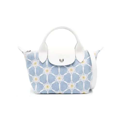 LONGCHAMP Le Pliage Выстиранный деним Сумка через плечо Сумка Экстра маленькая Женская Небесно-голубая