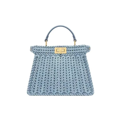 FENDI Peekaboo ISeeU Телячья кожа с хлопком Сумка через плечо Сумка Маленькая Женская Светло-синяя