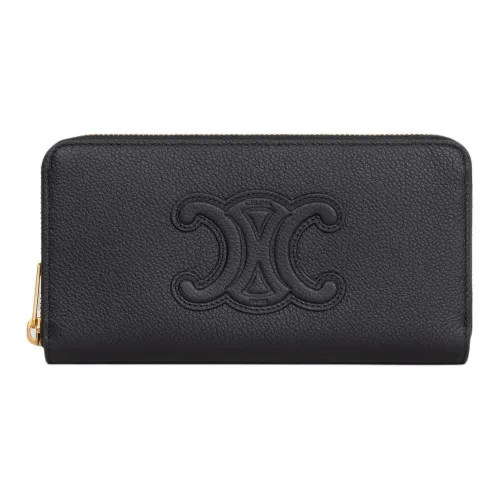 CELINE Triomphe Крупнозернистая текстура Телячья кожа Кошелек Большой Женский Черный