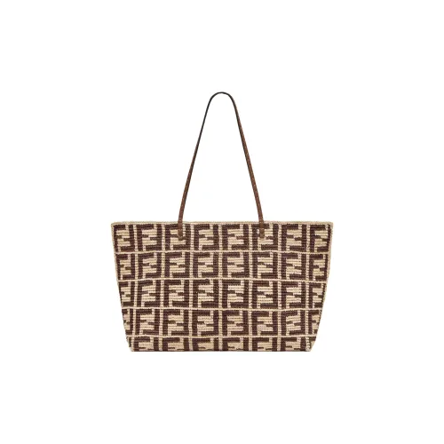 FENDI Raffia Телячья кожа Тоут Сумка Сумка для покупок Сумка через плечо Сумка Большая Женская Коричневая