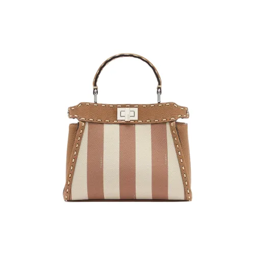 FENDI Peekaboo Pequin Полосы Ткань Сумка через плечо Сумка Мини Женская Бежевая