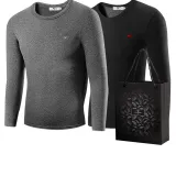 Набор из 2 шт (Темно-конопляный серый + черный) тонкий теплый бархат / удобный круглый вырез / вышитая версия логотипа волка