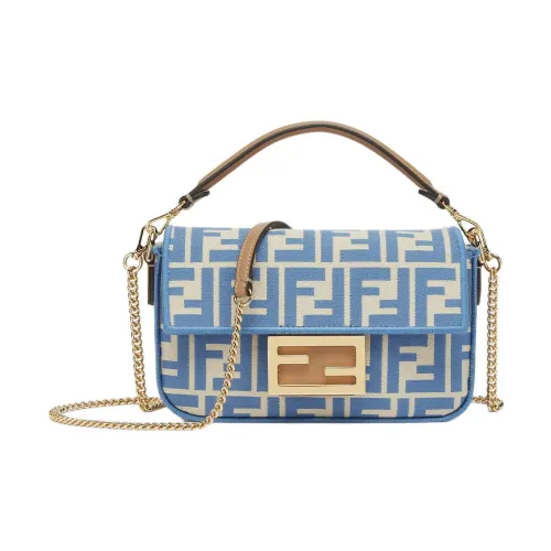 FENDI Baguette Полиуретан с Полиамидом и Хлопком Одно плечо Ручная сумка Сумка через плечо Мини Женская Светло-синяя