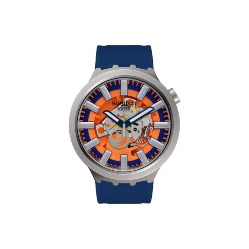 Коллекция SWATCH ESSENTIALS Кварцевый механизм Унисекс Часы 47 мм Синий циферблат Корпус из нержавеющей стали Резиновый ремешок