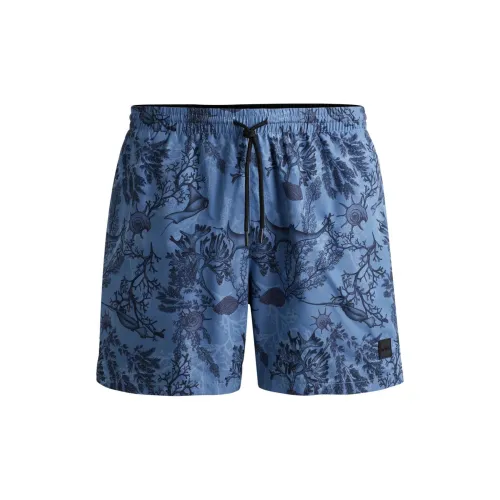 Hugo Boss Логотип Значок Плавание Шорты с Seasonal print Пляжные шорты Мужской Светло-синий