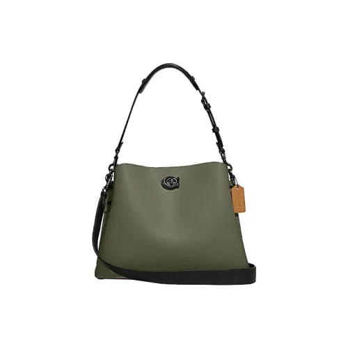 COACH Willow Галька текстура Коровья кожа Ведрообразная сумка Сумка через плечо Женская Зеленая