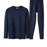Термическое нижнее белье, топы + термическое нижнее белье, топы, комплект одежды (темно-синий), утолщенный и с флисовой подкладкой / ветрозащитный, высокий воротник / легкий доступ через дверной замок