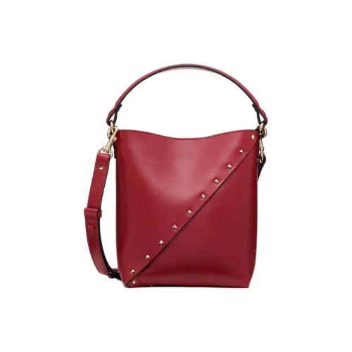 Valentino Rockstud Телячья кожа Ведрообразная сумка Сумка Сумка через плечо Сумка через плечо Женская Красная
