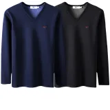 Комплект из 2 предметов (Темно-синий + Черный) с плюшевым и утолщенным вырезом V-образного типа / с вышитым логотипом волка