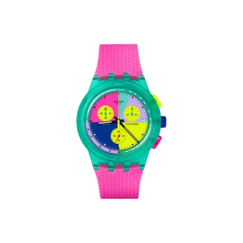 Swatch Neon Collection Кварцевый механизм Унисекс Часы 42 мм Многоцветный циферблат Часы Пластиковый корпус Часы Силиконовый ремешок
