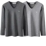 Комплект из 2 предметов (Темная конопля серый + Светлая конопля серый) с пулей и утолщенный / Незаметный V-образный вырез / Вышитый логотип волка