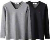 Комплект из 2 предметов (Светлый Конопля Серый + Черный) с утолщенным пильным слоем / скрытый V-образный вырез / вышитый логотип Волк