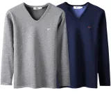 Комплект из 2 предметов (Светлый Конопляный Серый + Темно-Синий) с пулей и утолщенным / скрытым V-образным вырезом / вышитый логотип Волка