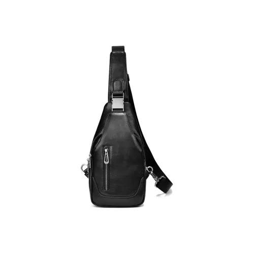 PULUWIRR Сумка через плечо из коровьей кожи стандартная мужская черная