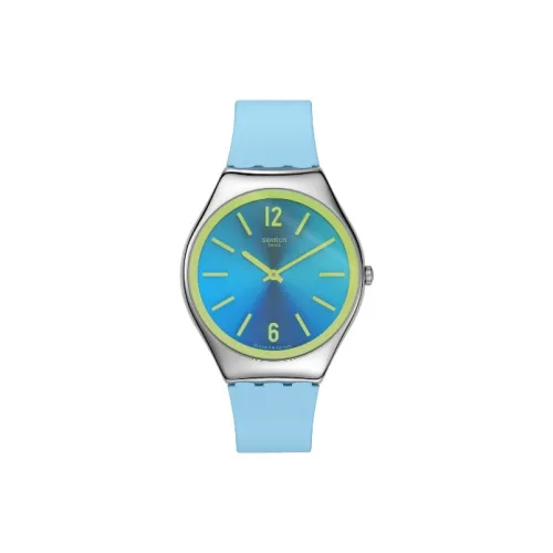 Swatch Essentials Collection Кварцевый механизм Унисекс Часы 38 мм Синий циферблат Корпус из нержавеющей стали Силиконовый ремешок