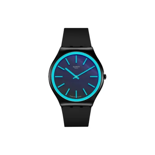 Swatch Essentials Collection Кварцевый механизм Мужские часы Часы 42 мм Черный циферблат Корпус из нержавеющей стали Резиновый ремешок