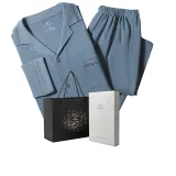 Комплект (Starry Blue) Пурпурный Хлопок Дружественный к коже/Отложной воротник Кардиган с карманом