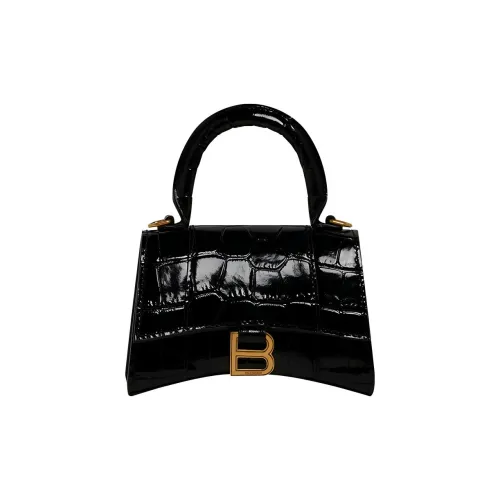 Balenciaga HOURGLASS Корова Кожа Тисненая Сумка Hourglass Сумка через плечо Ручная сумка Сумка через плечо Мини Женская Черная