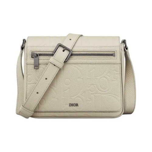 DIOR Рифленая кожа Телячья кожа Курьерская сумка Сумка через плечо Мужская Экрю