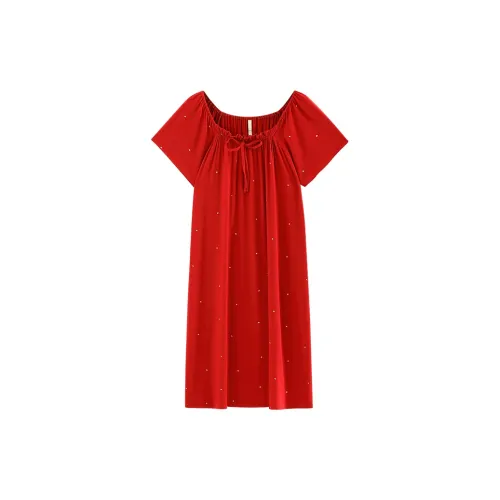 JIALEFEN Ночная сорочка Женская Розово-красная