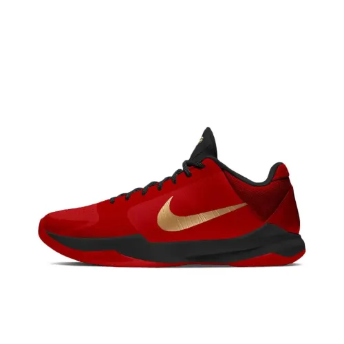Nike Zoom Kobe 5 Амортизаторы Slip-resistant Низкий топ Баскетбольные кроссовки Мужской Красный Черный Золотой