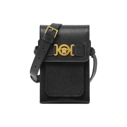 VERSACE MEDUSA BIGGIE серия Сумка через плечо из зернистой кожи GRAIN LEATHER Мужская Черный Золотой