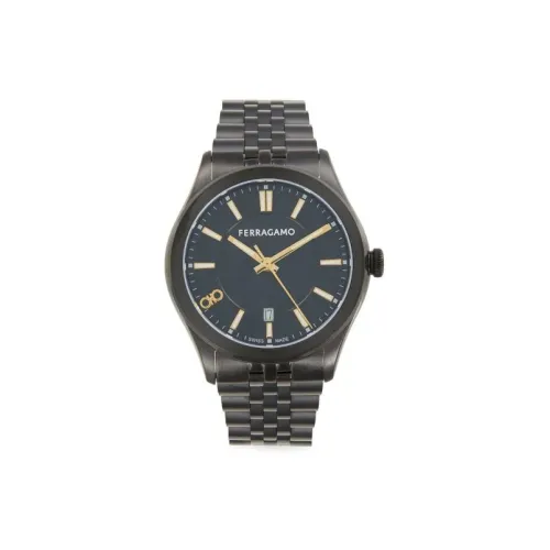 FERRAGAMO Мужские часы Кварцевый механизм Ремешок из нержавеющей стали 42 мм Черный циферблат