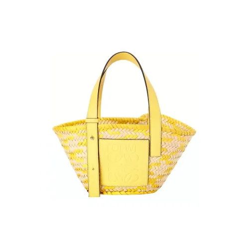 LOEWE Anagram Basket Пальмовый лист с Телячья кожа Тоут Сумка Сумка для покупок Сумка Маленькая Женская Лимон Натуральный