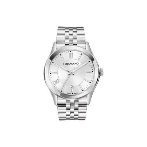 FERRAGAMO Мужские часы Кварцевый механизм Ремешок из нержавеющей стали 42 мм Серебристый циферблат