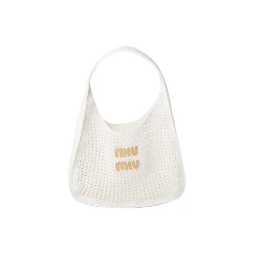 MIU MIU Сумка из волокна рафии смешанная ткань сердце луна сумка сумка через плечо женская белая и естественная