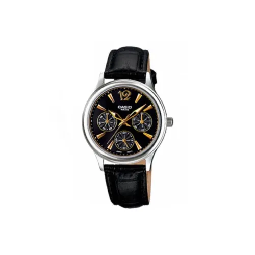 CASIO Кварцевый механизм кожаный ремешок женские часы черный циферблат