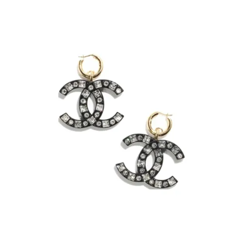 CHANEL Металл Смола Серьги из лата Унисекс Черный