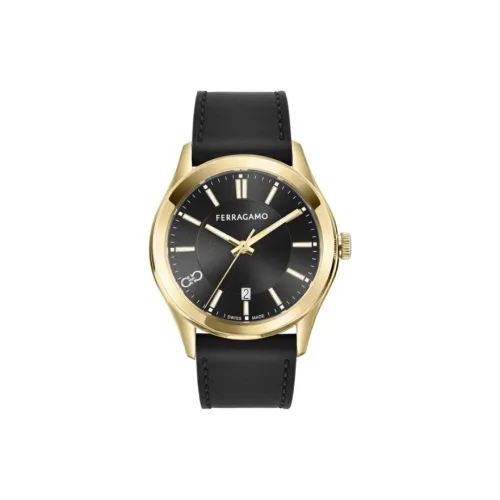 FERRAGAMO Наручные часы Кварцевый механизм Кожаный ремешок 42 мм Черный циферблат Мужские часы