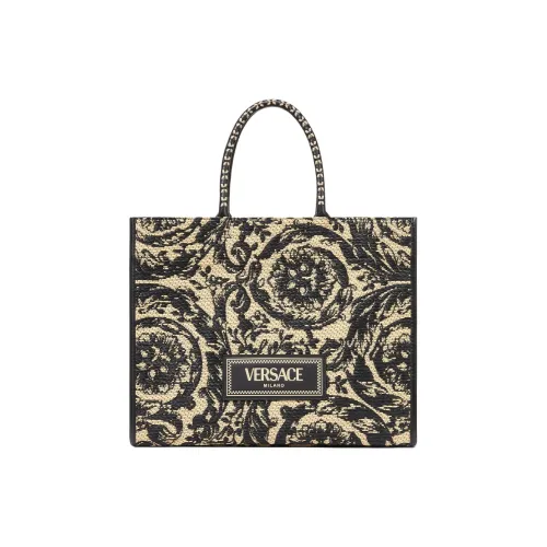 VERSACE Рафия Волокно Тот Сумка Сумка для покупок Сумка Большая Женская Черная