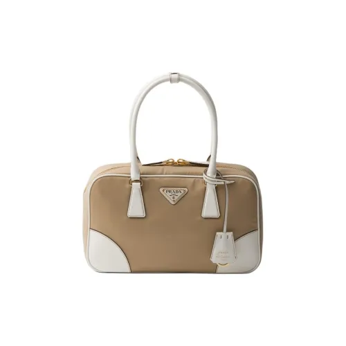 PRADA RE Edition Нейлоновая Сумка через плечо с кожаными вставками Сумка среднего размера Женская CAMEL Белая