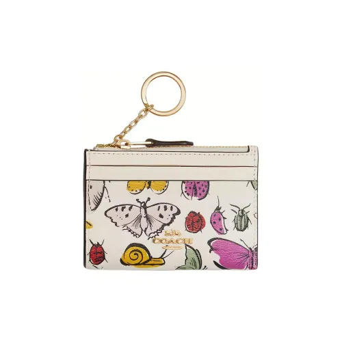 COACH Mini Id Skinny Холст с покрытием и гладкая кожа Картхолдер Мини Женские Золотой Мелово-многоцветный