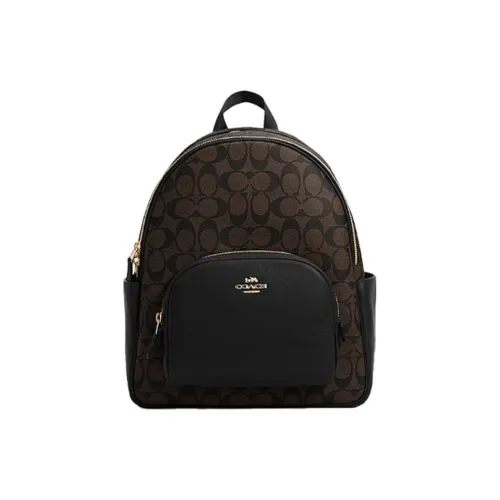 COACH Court Canvas Leather Backpack Medium Women's Black Brown COACH Court Холст Кожа Рюкзак Средний Женский Черный Коричневый