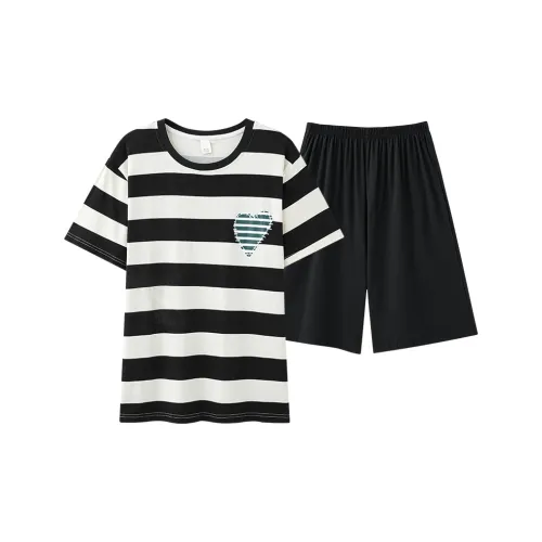 The Story Of The Flower Season Пижамный комплект Мужской Черный Белый Полосы