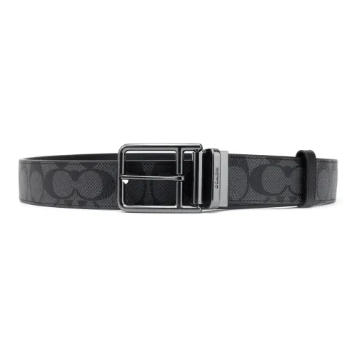 COACH Logo Letter Label Pin Clasp Leather Belts Men's Black Width 3,8 см